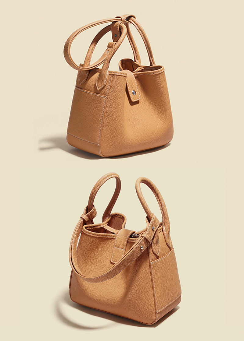 Aimee Pebbled Genuine Leather Bucket Tote Bag Daphmollie Bags