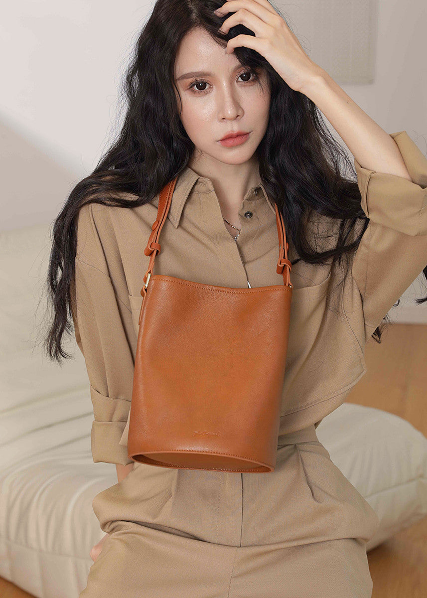 Debra Top Grain Leather Medium Bucket Shoulder Bag Daphmollie