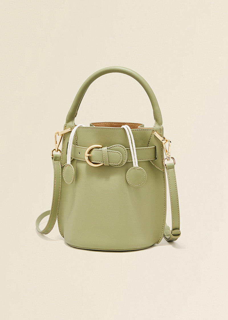 green leather bag