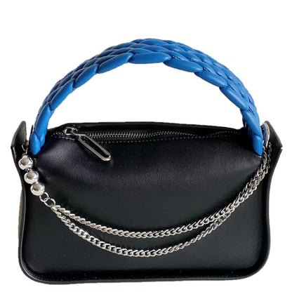 Woven Top Handle Chain Faux Leather Crossbody Bag